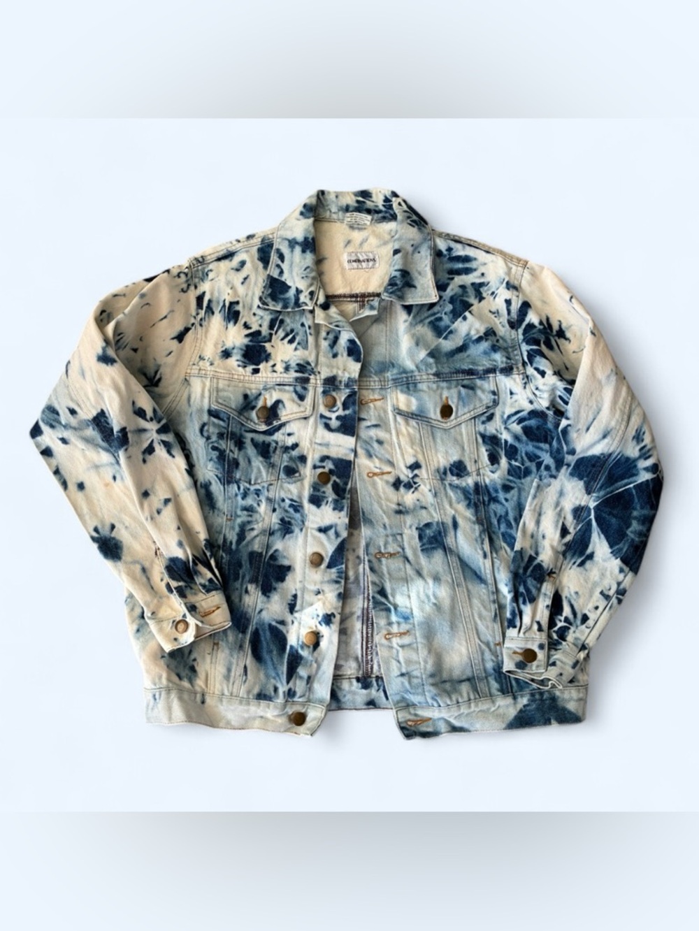 Unique indigo dye white denim jacket 
vintage Boho shabby chic streetwear
